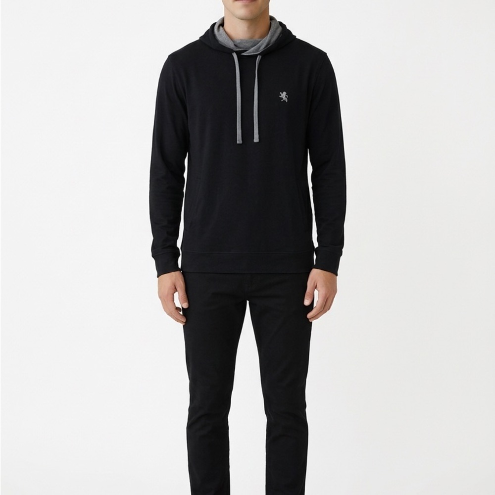 Express Men's Medium Black Hoodie with Gray Drawstring and Logo Lightweight